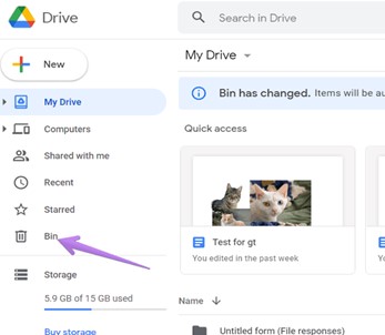 files will go to bin or trash folder if you delete files from google drive