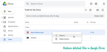 permanently deleted files cannot be restored from google drive trash folder
