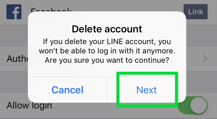 line delete account prompt