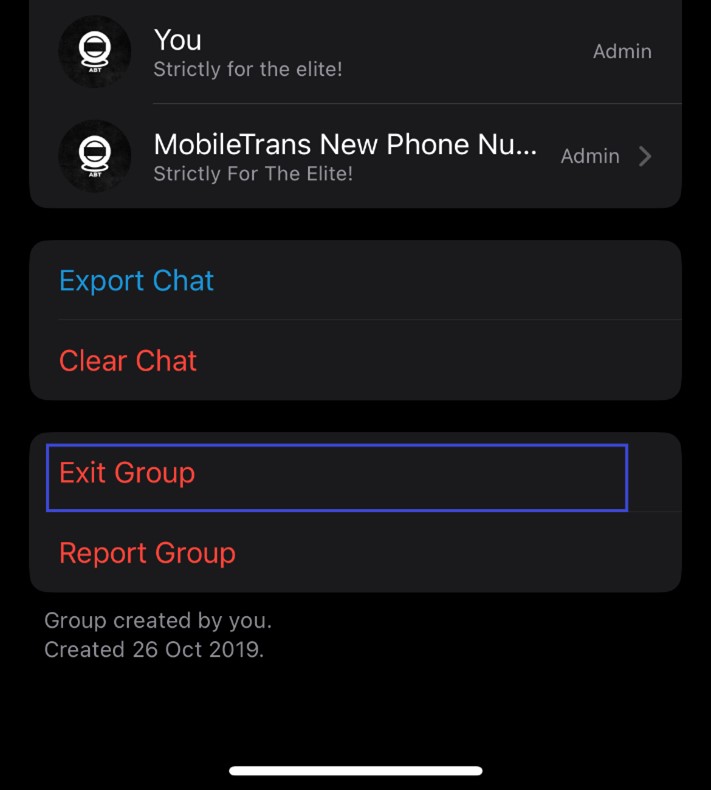 exit a whatsapp group before you delete the group from the screen
