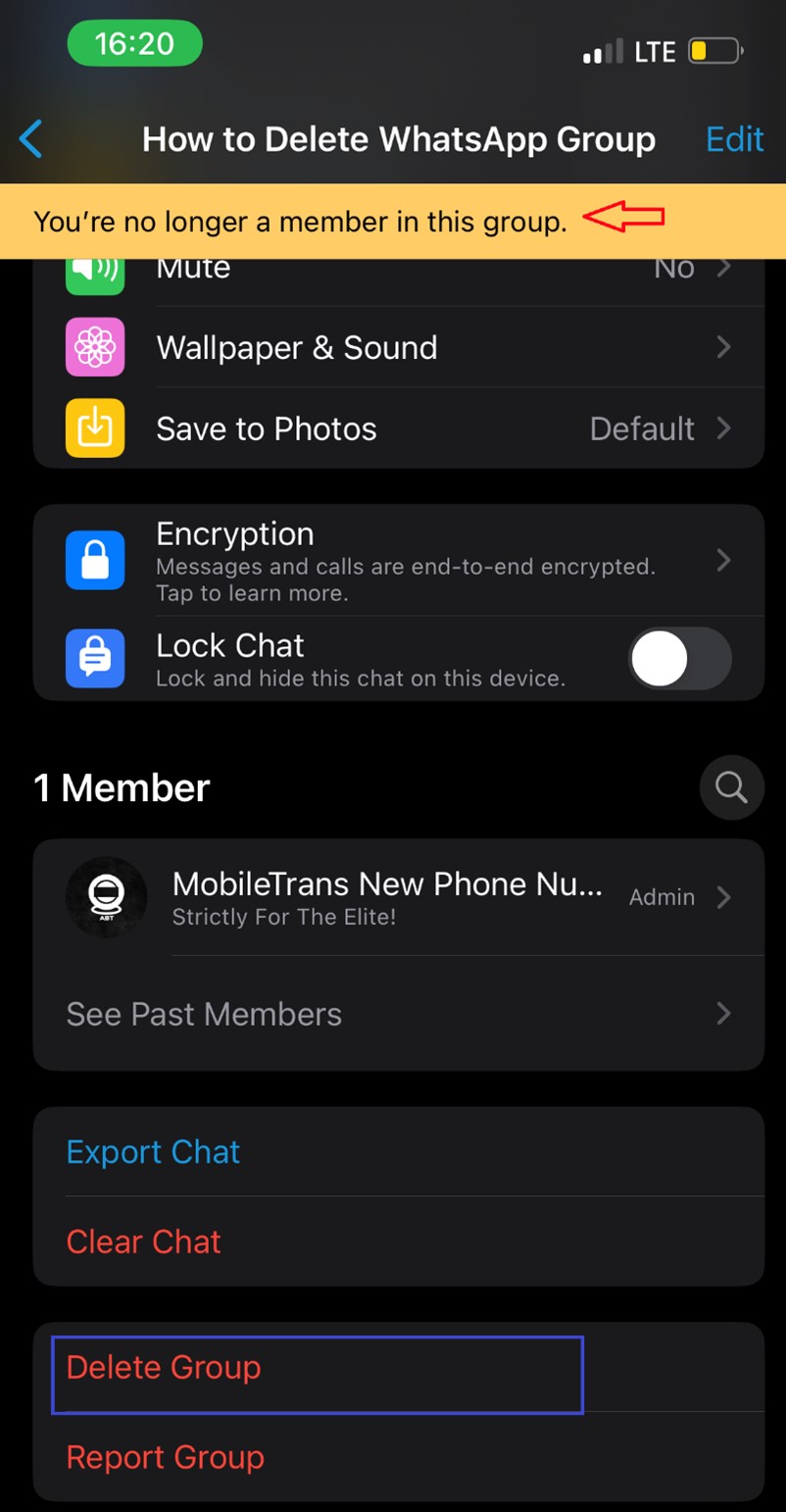 how to exit and delete whatsapp group 