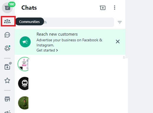 go to communities to delete whatsapp group from pc