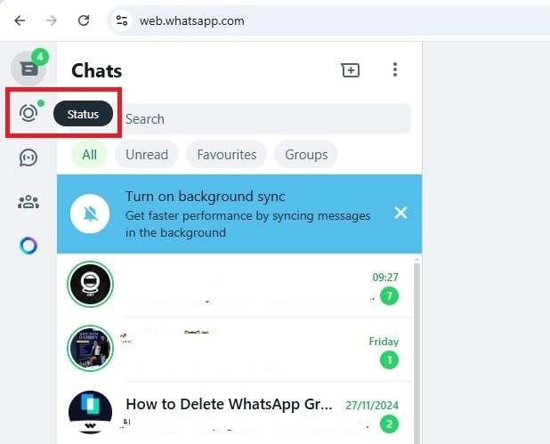 delete whatsapp status on pc