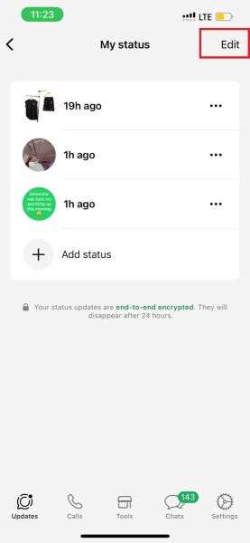 delete all whatsapp status at once 