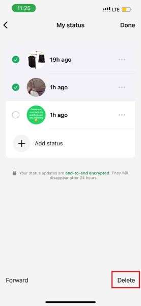 delete all whatsapp status at once