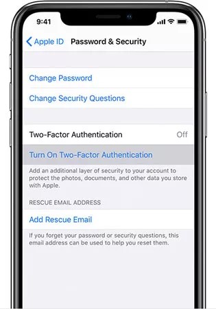 turn on two factor authentication on iphone