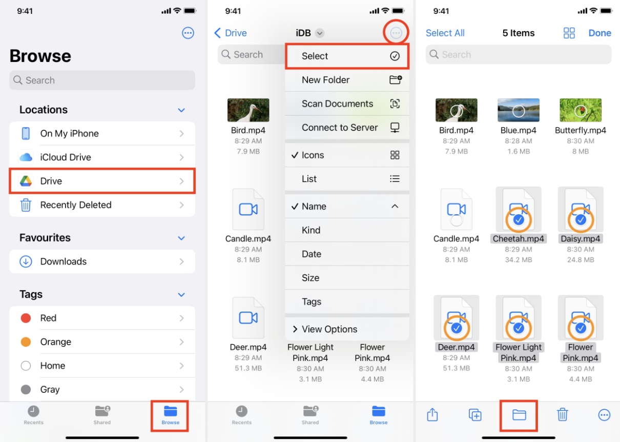 como guardar videos de google drive en iphone