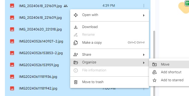 move photos to a new folder on google drive