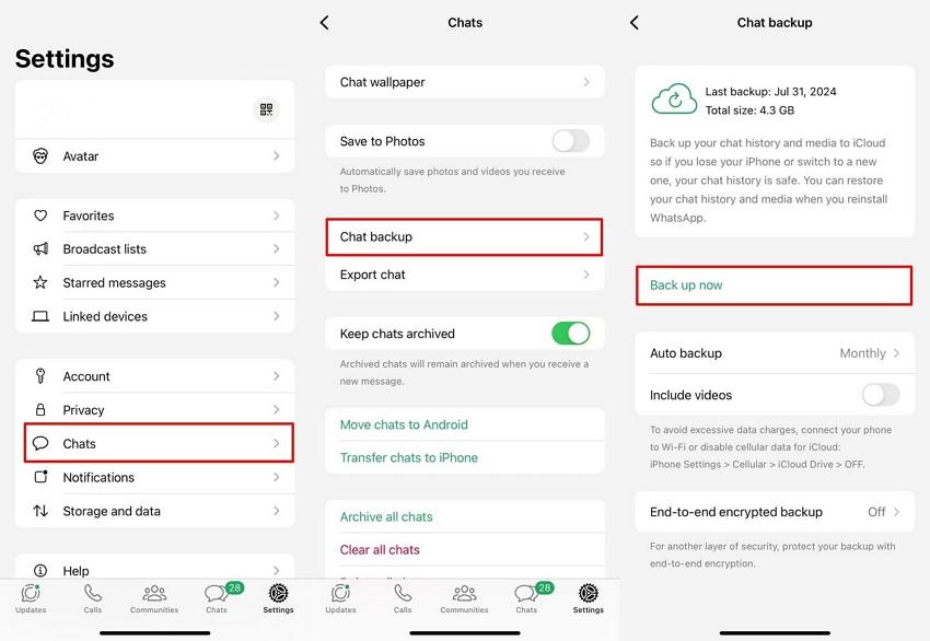 back up whatsapp data icloud