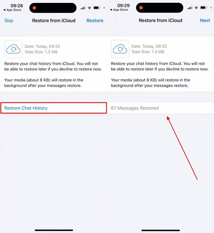 restore chat history icloud