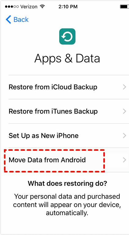 selecting move data from android