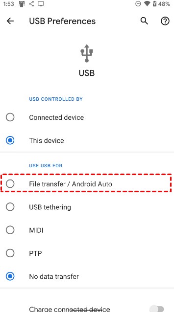 choosing file transfer