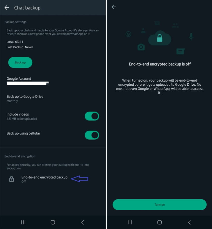 whatsapp backup end-to-end encryption
