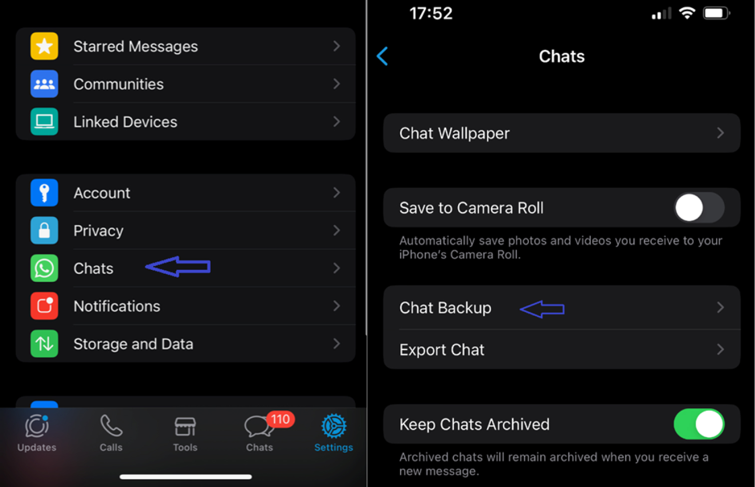 whatsapp settings on iphone