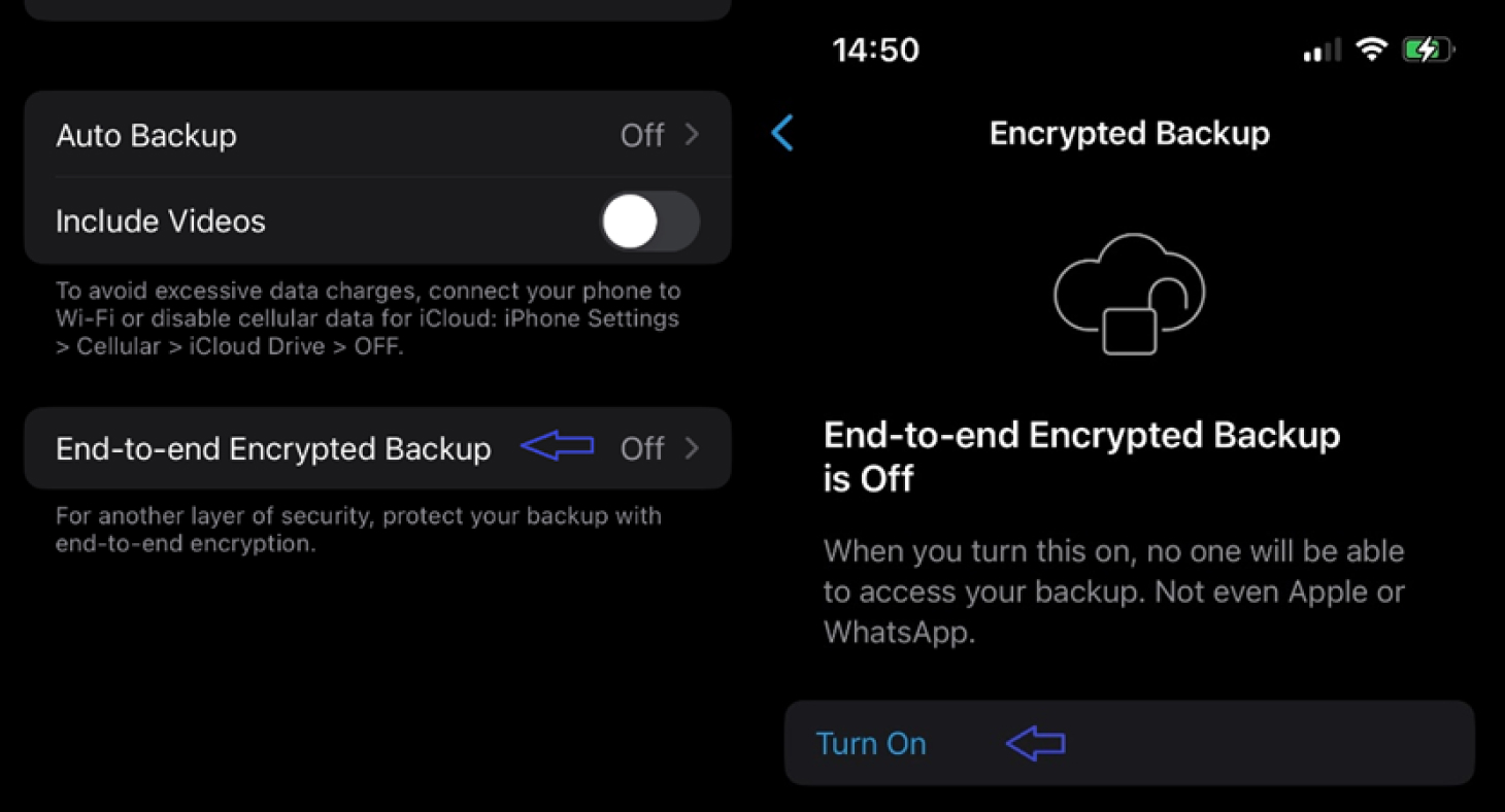 como ativar a criptografia do whatsapp no ​​iphone