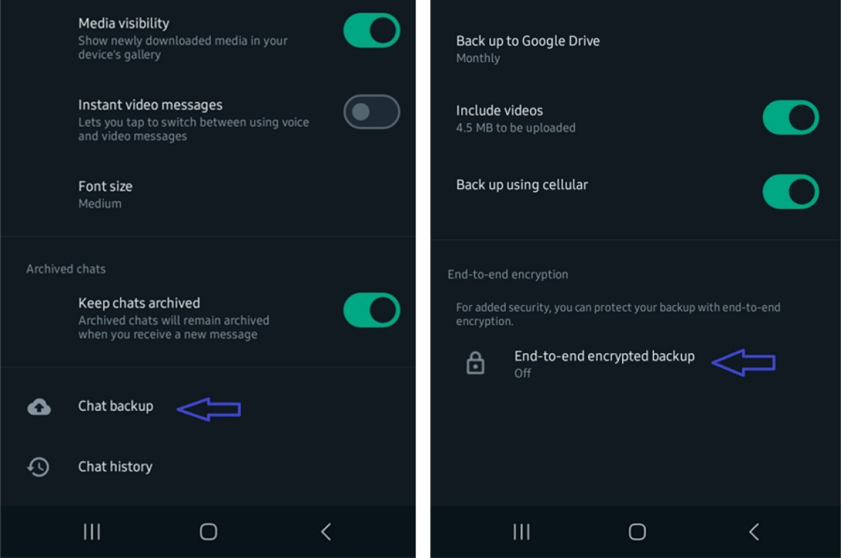 whatsapp chat backup screen