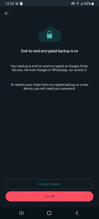 how to disable end-to-end-encryption for whatsapp backup