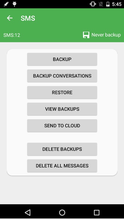 backup conversations button