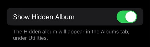 turn on the show hidden album option in settings on your iphone