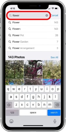 use the search feature to find hidden photos in iphone