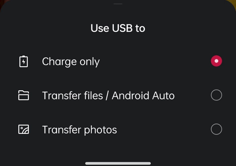 transfert de fichiers android réglé sur charge uniquement