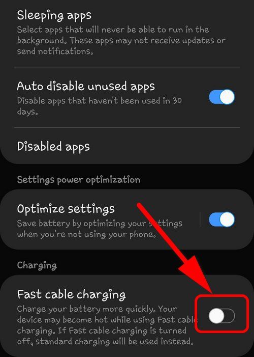 disable fast charging on the phone
