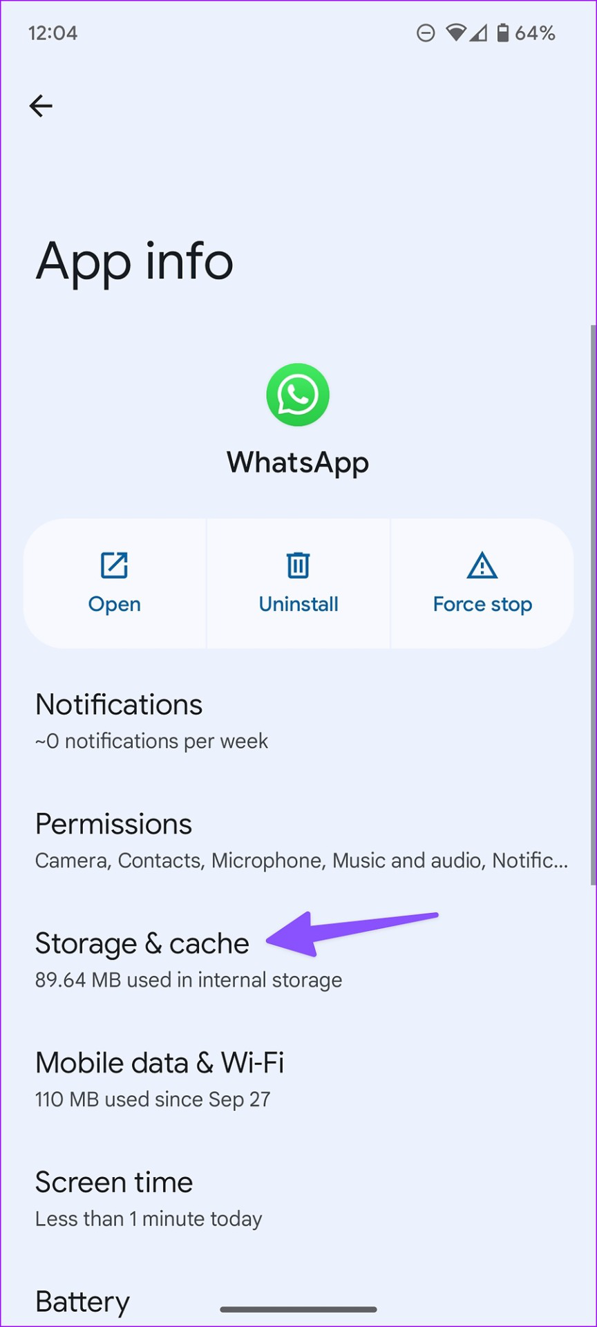 clear cache on android to fix whatsapp call unavailable