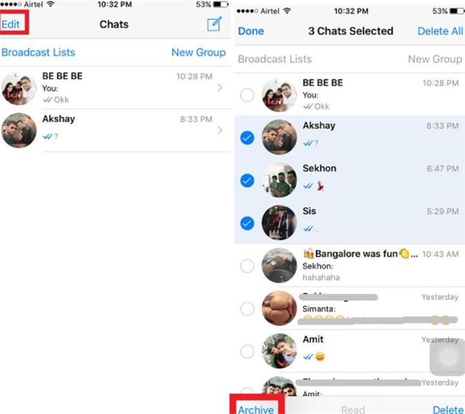 hide multiple chats on iphone via archive