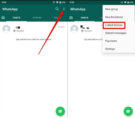 pulsa el botón de los tres puntos en whatsapp y elige Dispositivos con nombre de imagen