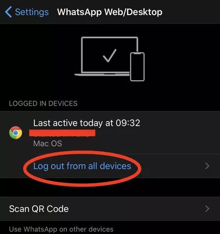 log out from all devices to prevent your whatsapp being monitored 