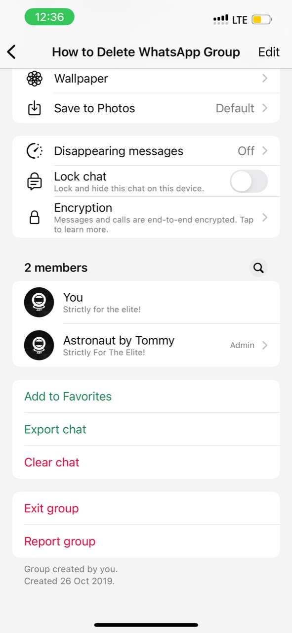 whatsapp group info page