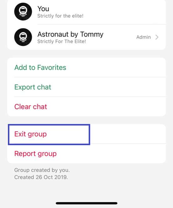 exit group option on whatsapp 