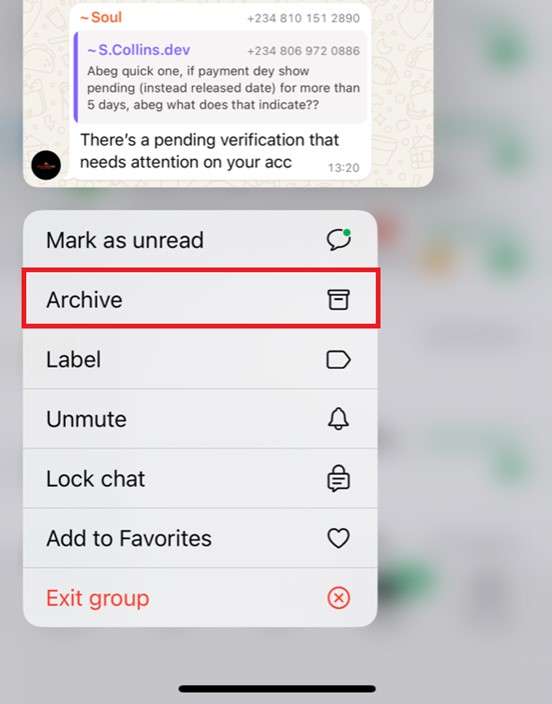 how to archive whatsapp group chat