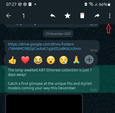 tap on the three dots in the upper right corner in one whatsapp chat
