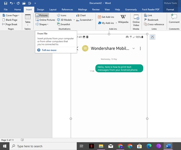 how to print text messages from android via ms word