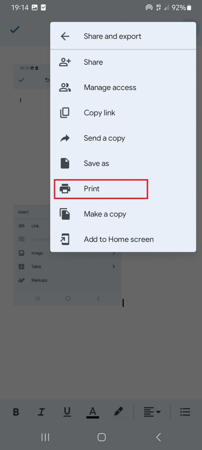 how to print android text messages from google docs