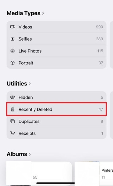 access recently deleted folder