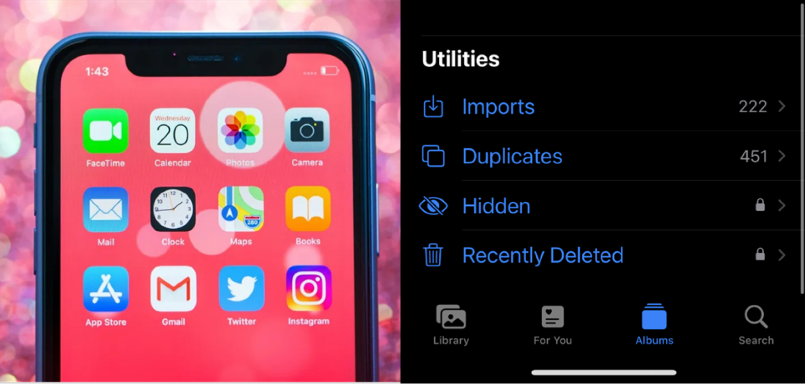 sección de utilidades en los álbumes de fotos del iphone
