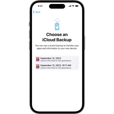 choose icloud backup to recover screen