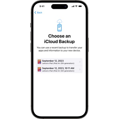 escolha o backup do iCloud para recuperar a tela