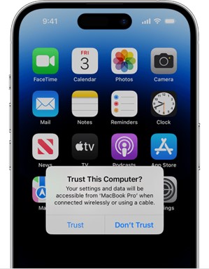 click trust this computer prompt on iphone before you delete apple id without password