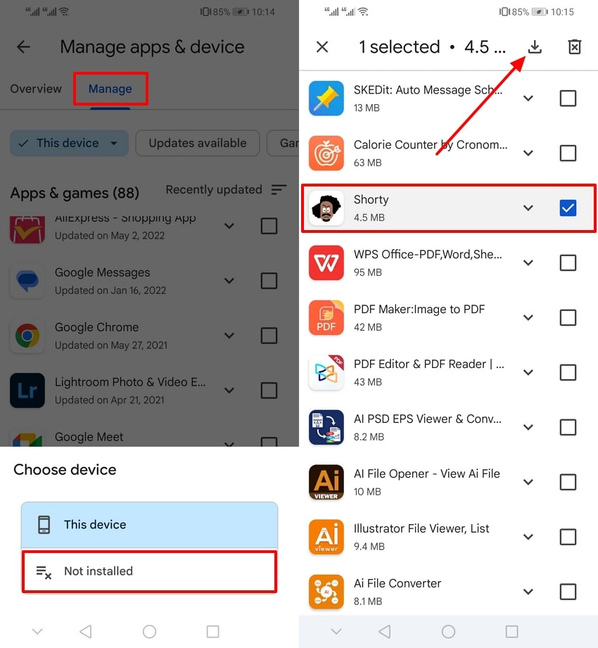 locate app and press download icon