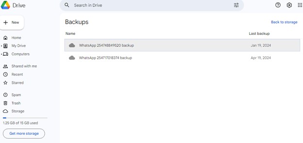 check if you have existing whatsapp business backup on google drive