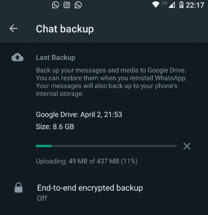 enable end to end encryption backup on whatsapp