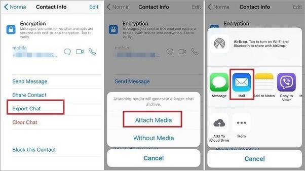 export chat and attach media then send via email