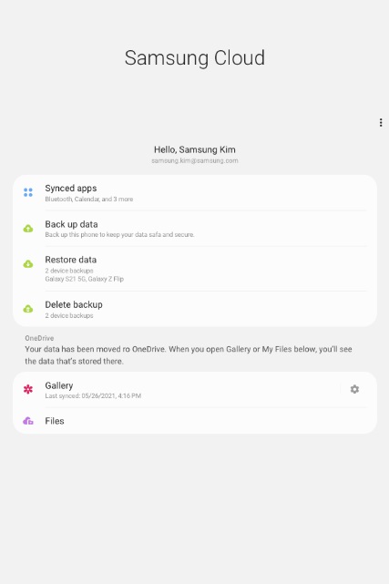 Aplicativo Samsung Cloud para Android