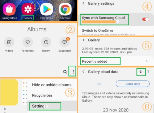 restaurar fotos de la nube de samsung mediante la galería