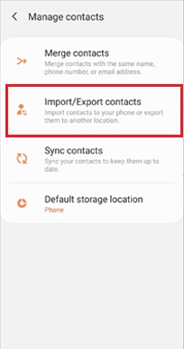 import/export choice in manage contacts