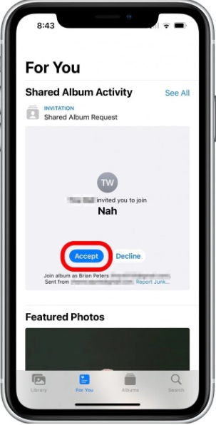 Accetta le richieste di album condivisi su iPhone