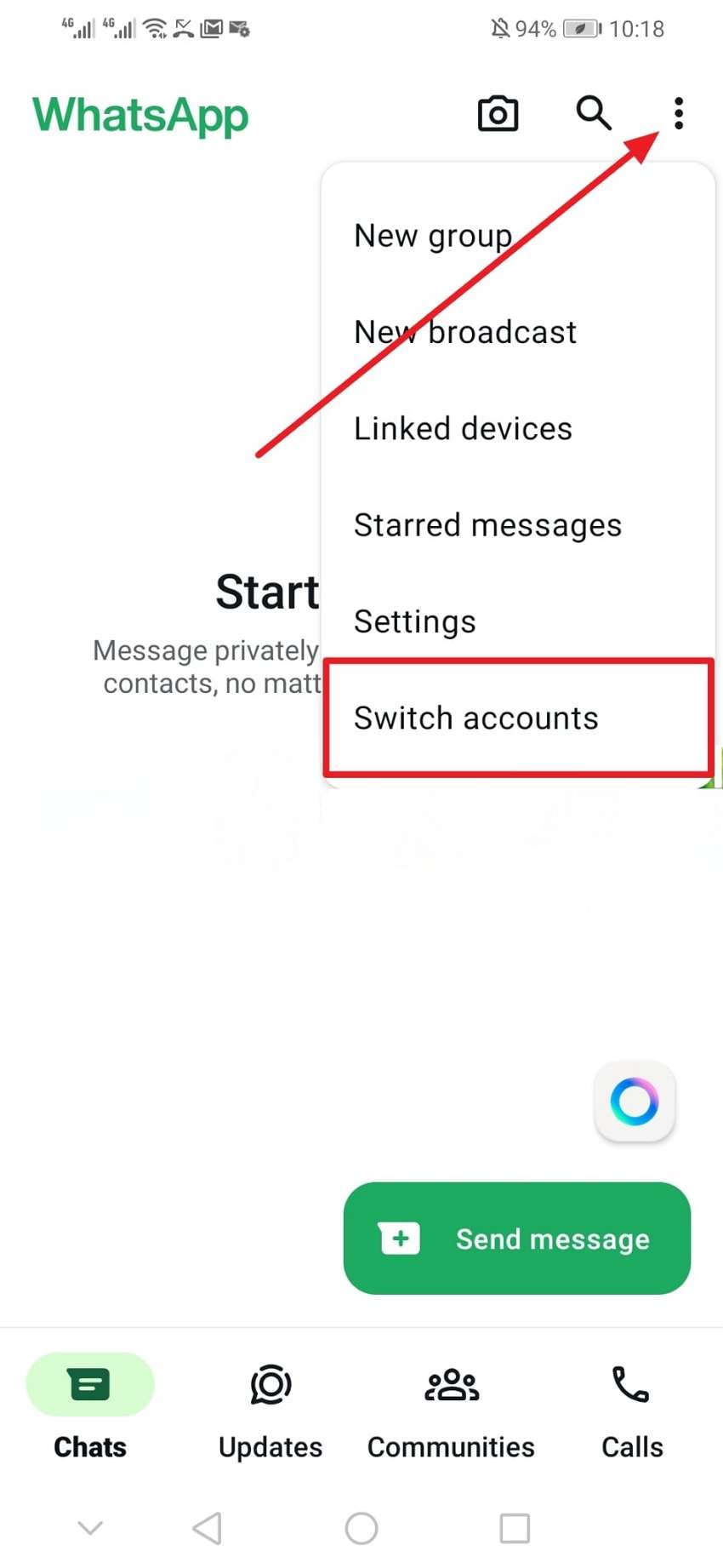 tap the switch account option  